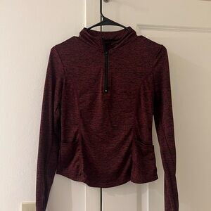 Women's Maroon Long Sleeve Top quarter zip